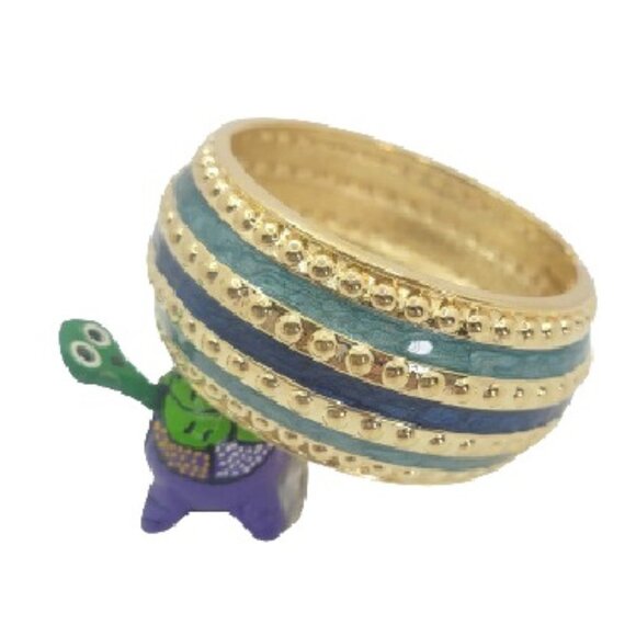 High Polilshed Gold Color Metal and Enamel Cuff Bangle Bracelet, #12 - Picture 1 of 5